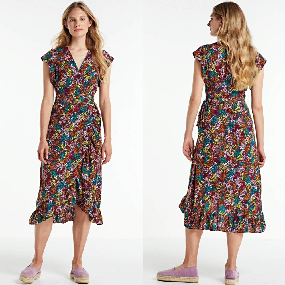 VILA Floral Ruffle Wrap Dress